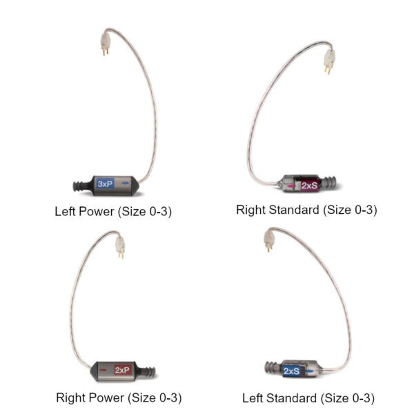 Phonak xReceivers labelled by type and size